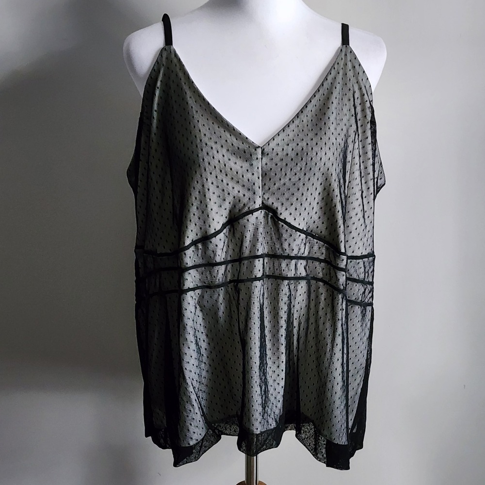 MXM Polka Dot Mesh Cami Tank Top Womens 2X Black Sheer Overlay Goth Whimsigoth